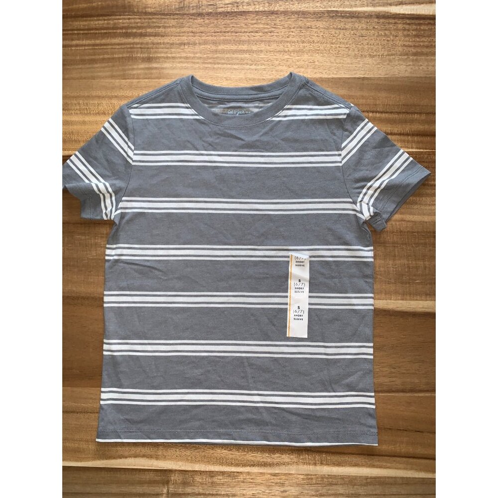 Cat & Jack Boys Gray/White Striped Casual T-Shirt Size Small 6-7 - Picture 2 of 8